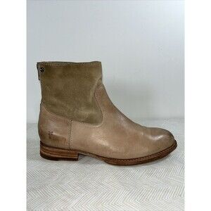 Frye Women’s Jamie Zip Tan Khaki Leather Suede Ankle Moto Boots Size 10